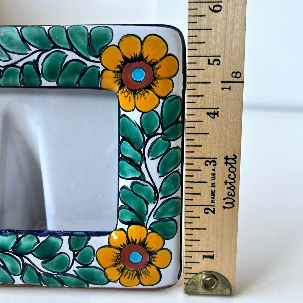 Hand Painted Talavera Ceramic Picture Frame Mexico Floral Fits 4x6 Photo